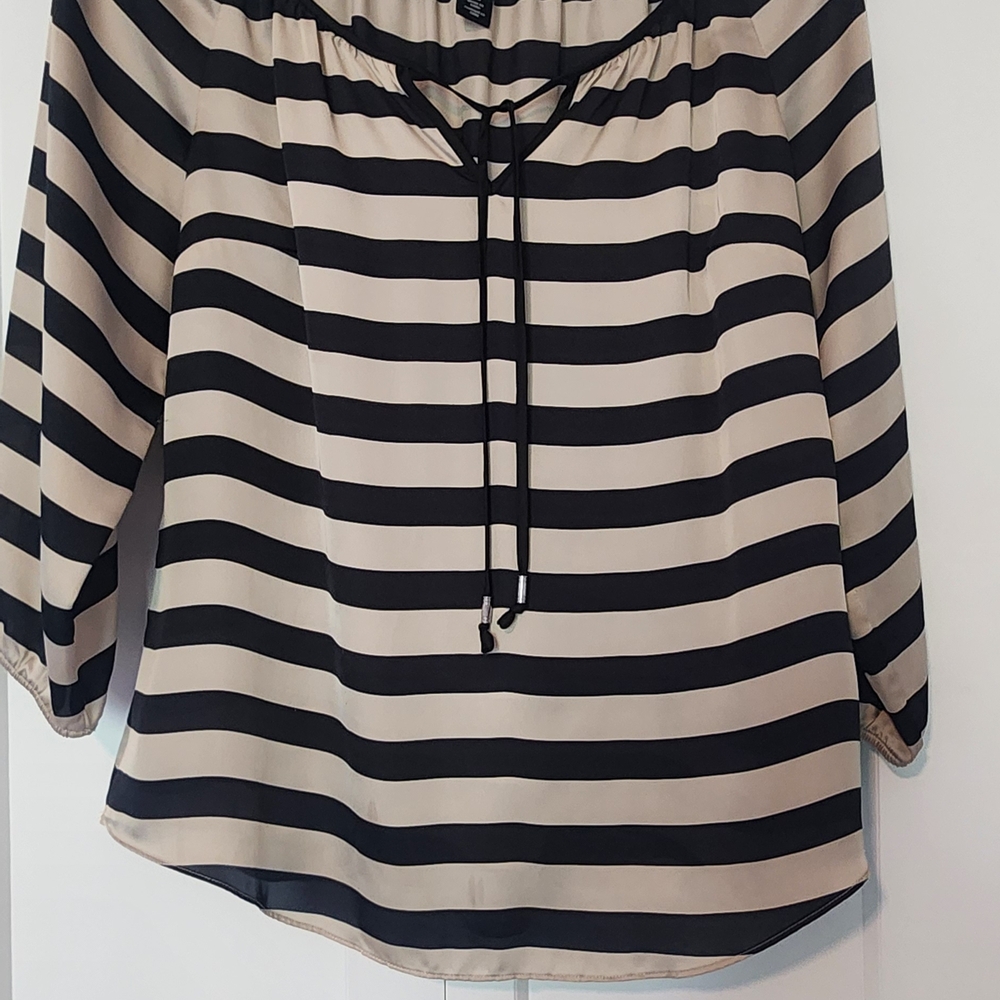 White House Black Market Black and Cream Striped Blouse